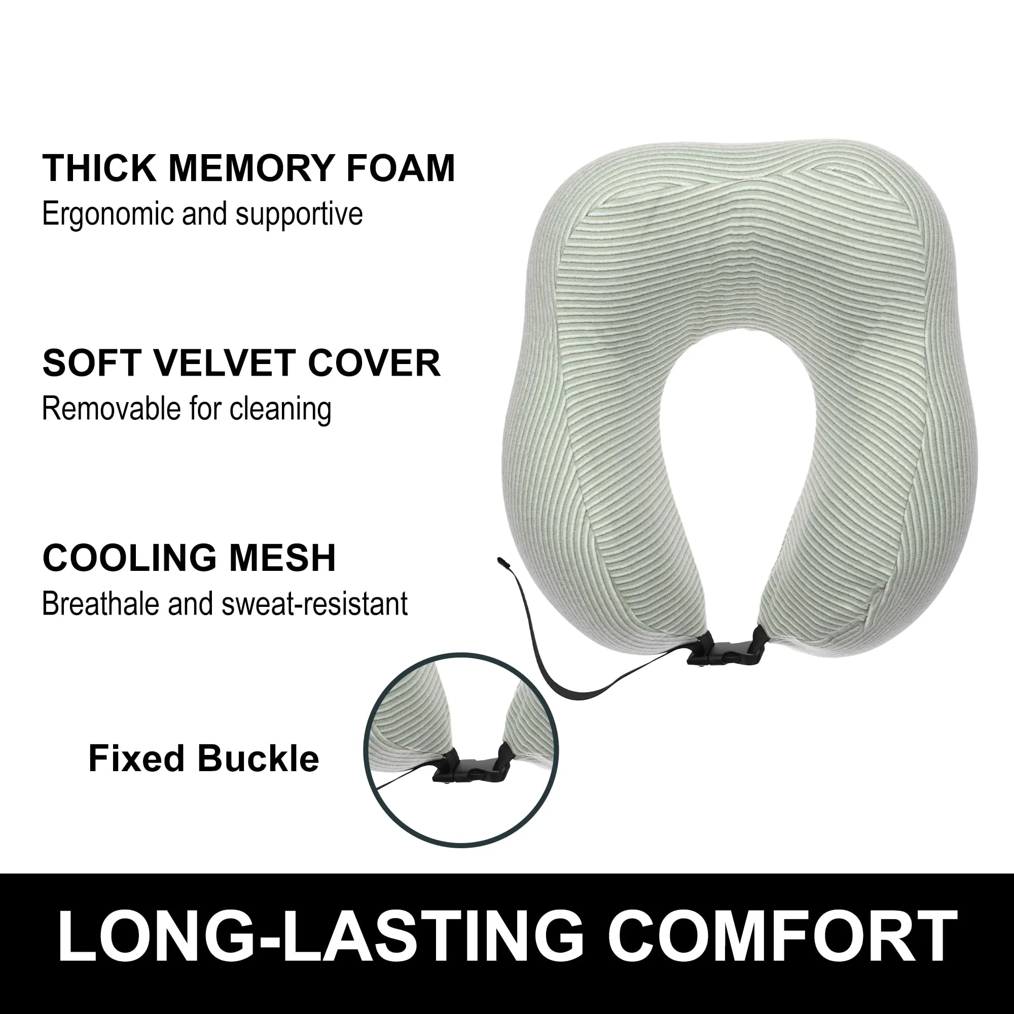 Heart Home Soft Microfiber U Shaped Semicircular & Portable Sleeping Neck Pillow for Pain & Headrest | Neck Rest for Travel | Neck Band Supporter for Men's & Women's | U23052, Green