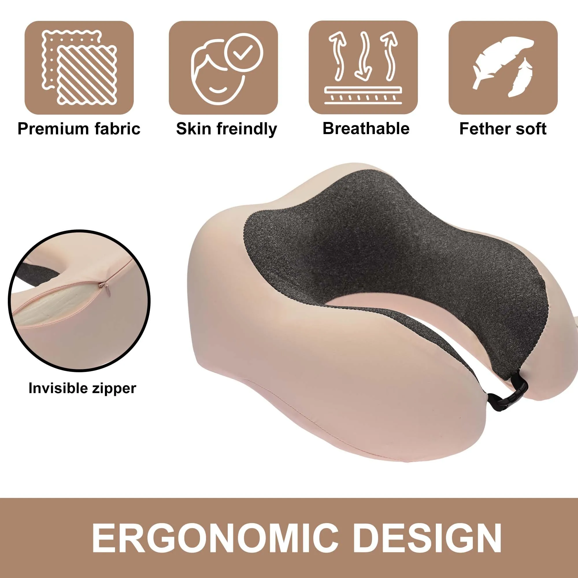 Homestic Soft Microfiber U Shaped Semicircular & Portable Sleeping Neck Pillow for Pain & Headrest | Neck Rest for Travel | Neck Band Supporter for Men's & Women's | U23007, Pink