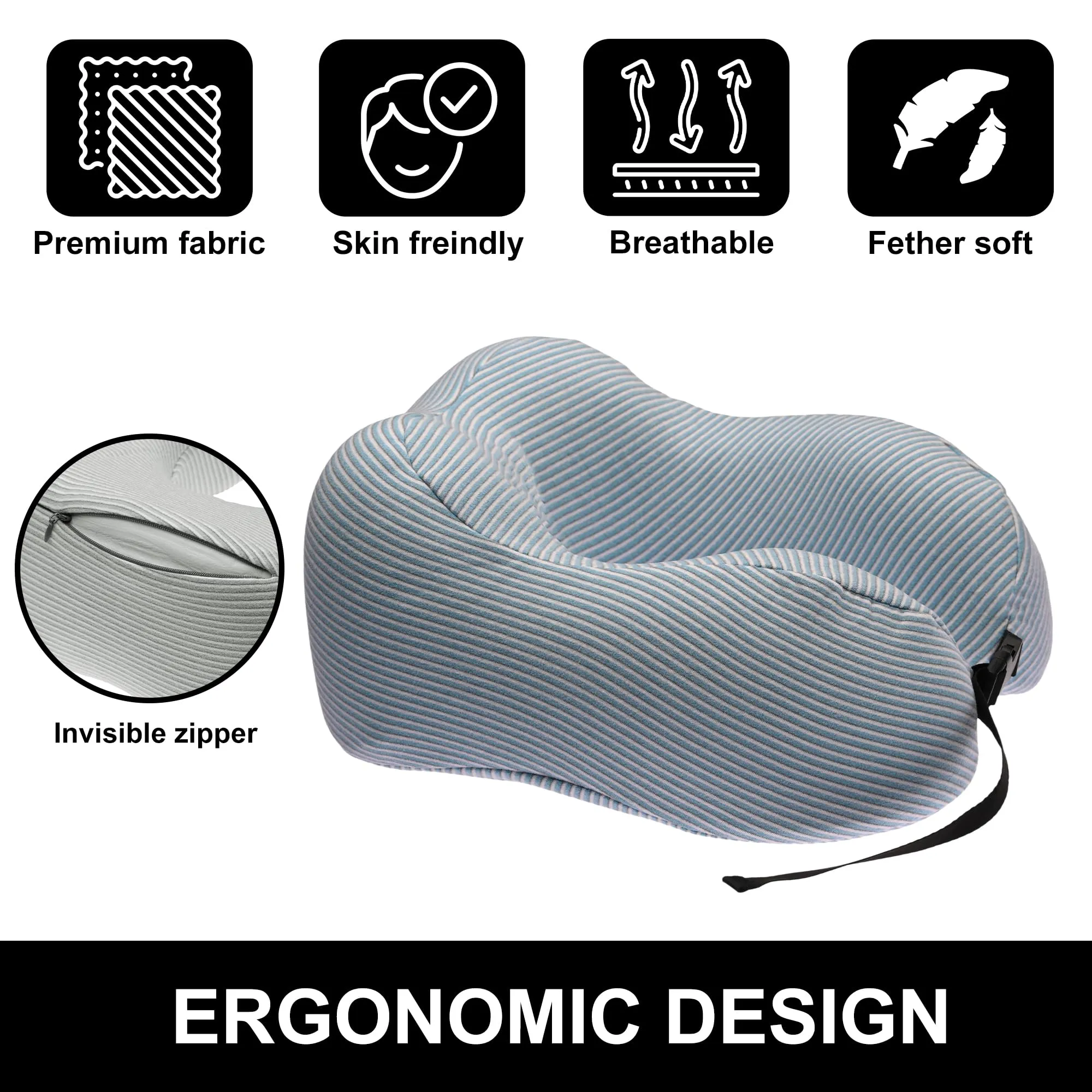 Homestic Soft Microfiber U Shaped Semicircular & Portable Sleeping Neck Pillow for Pain & Headrest | Neck Rest for Travel | Neck Band Supporter for Men's & Women's | U23052, Blue