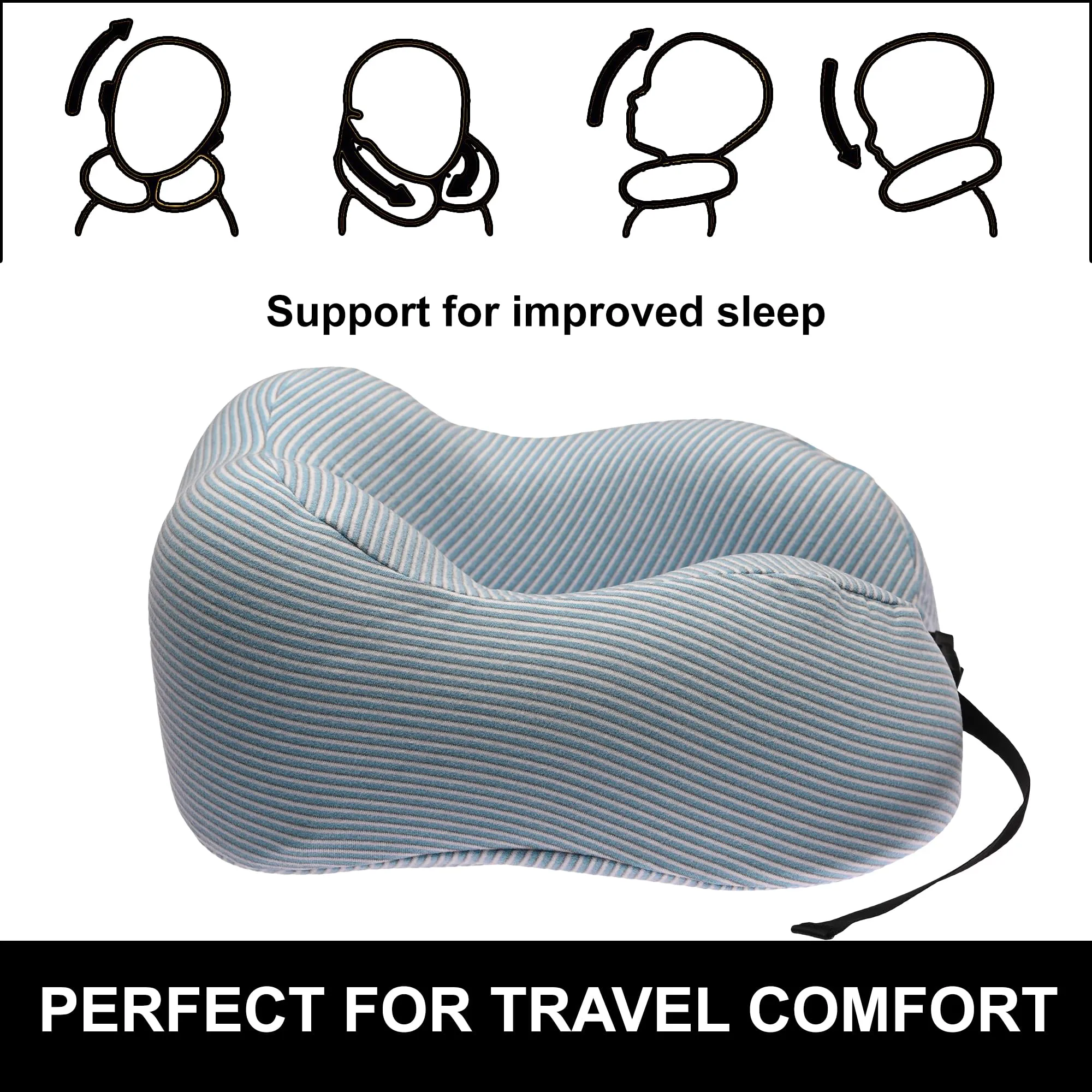 Homestic Soft Microfiber U Shaped Semicircular & Portable Sleeping Neck Pillow for Pain & Headrest | Neck Rest for Travel | Neck Band Supporter for Men's & Women's | U23052, Blue