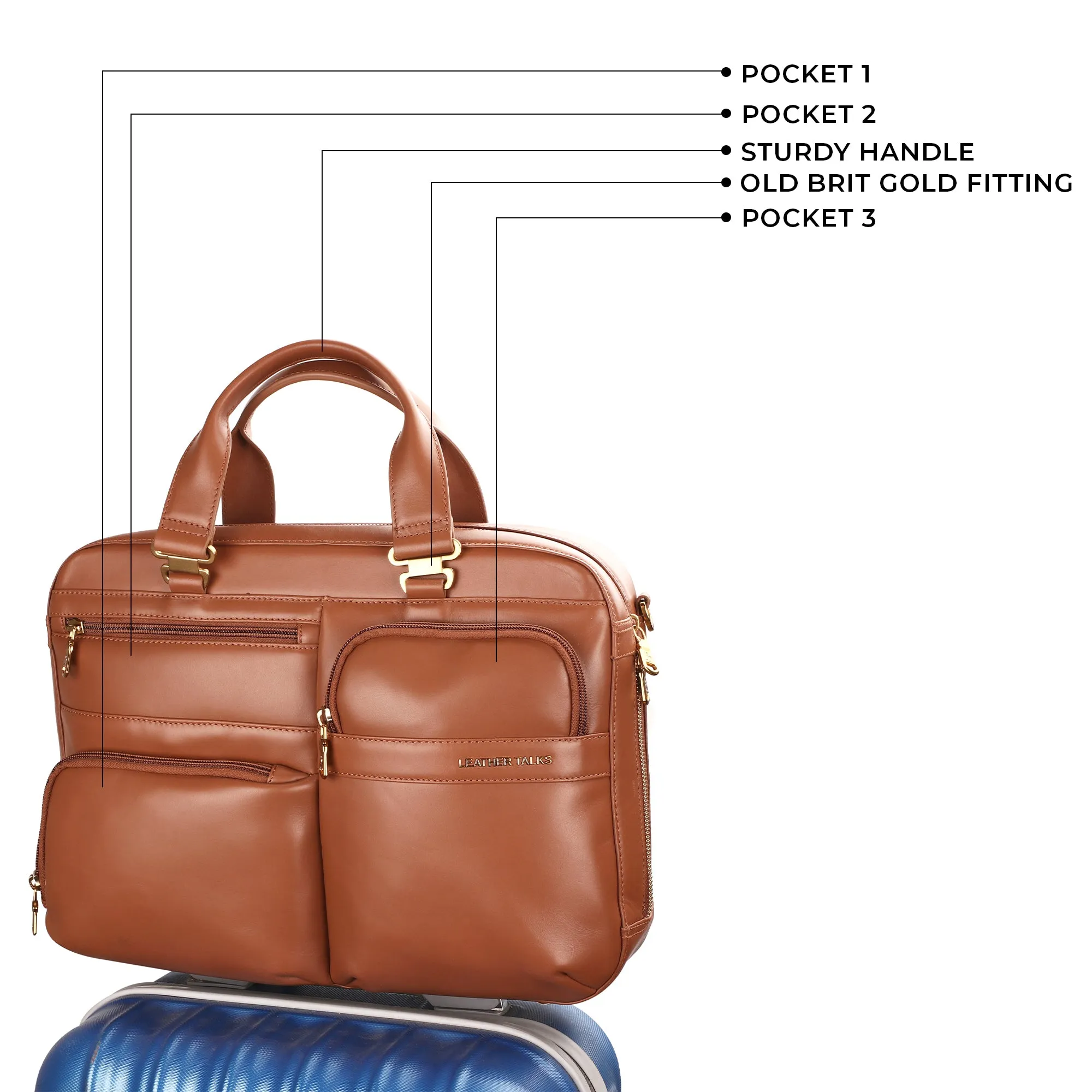 Jacob V 2.0 Luxury Laptop Bag / Briefcase For Office Use | Colour: Tan | Detachable Shoulder Strap | Trolley Strap Included