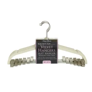 Karen Rhodes Ivory Velvet Suit Hanger with Metal Clips 6pc