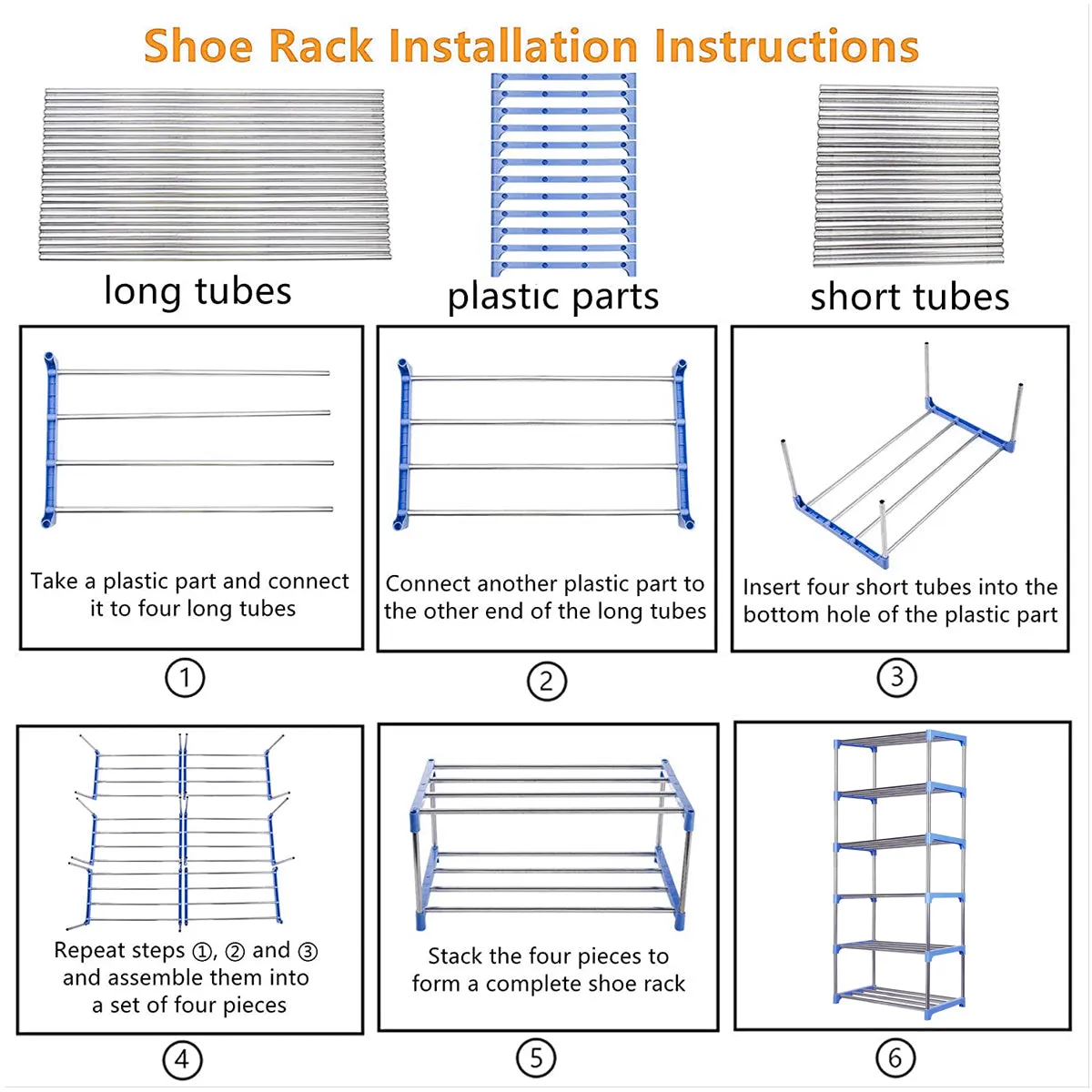 Kawachi 18 Pairs 6-Layer Stainless Steel and Plastic Shoe Stand Multipurpose Book Shelf Toys Storage Rack for Home Office Blue