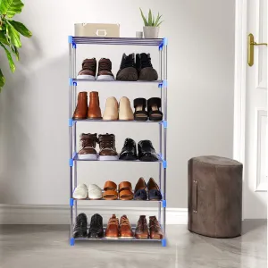 Kawachi 18 Pairs 6-Layer Stainless Steel and Plastic Shoe Stand Multipurpose Book Shelf Toys Storage Rack for Home Office Blue