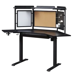 KOWO K314 Corner Electric Height Adjustable Standing Desk with Back Board and Drawer, Black