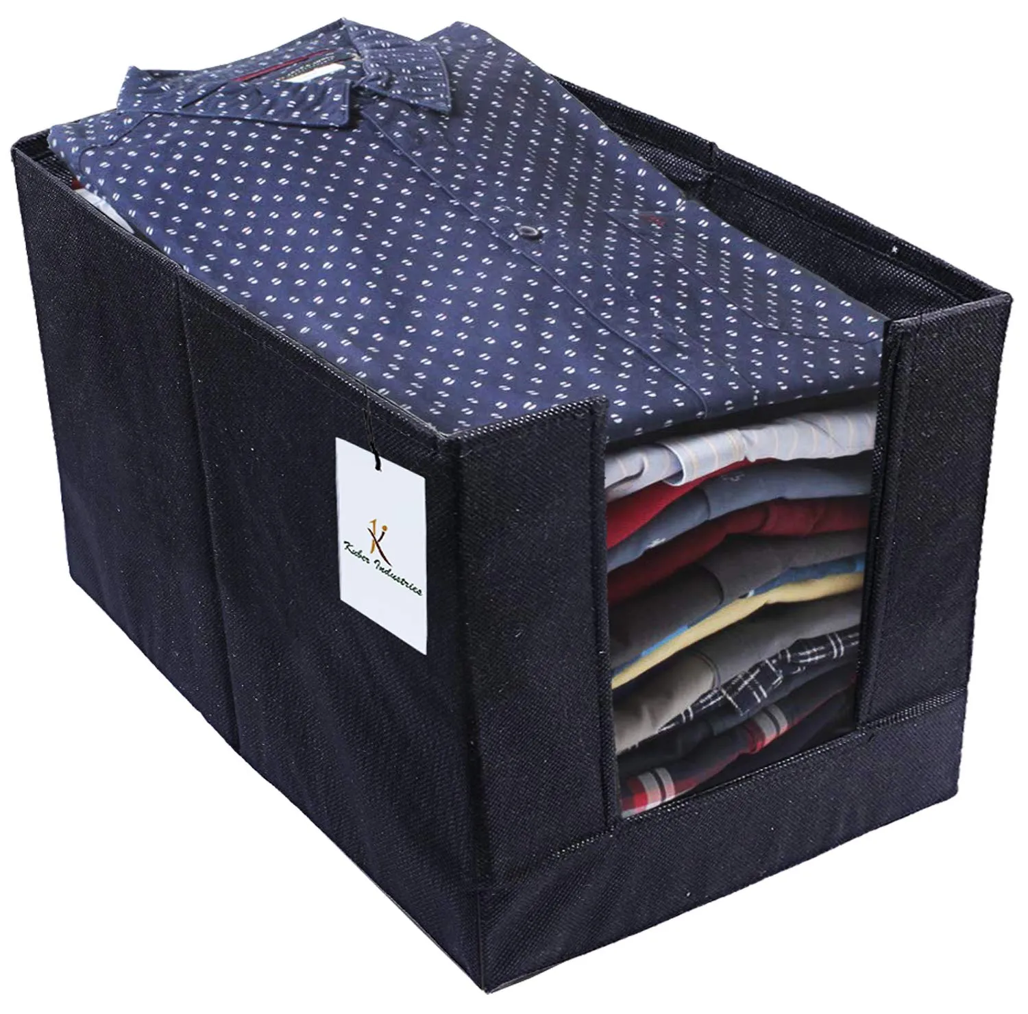 Kuber Industries 2 Piece Non Woven Shirt Stacker Wardrobe Organizer Set, Black-CTLTC31831