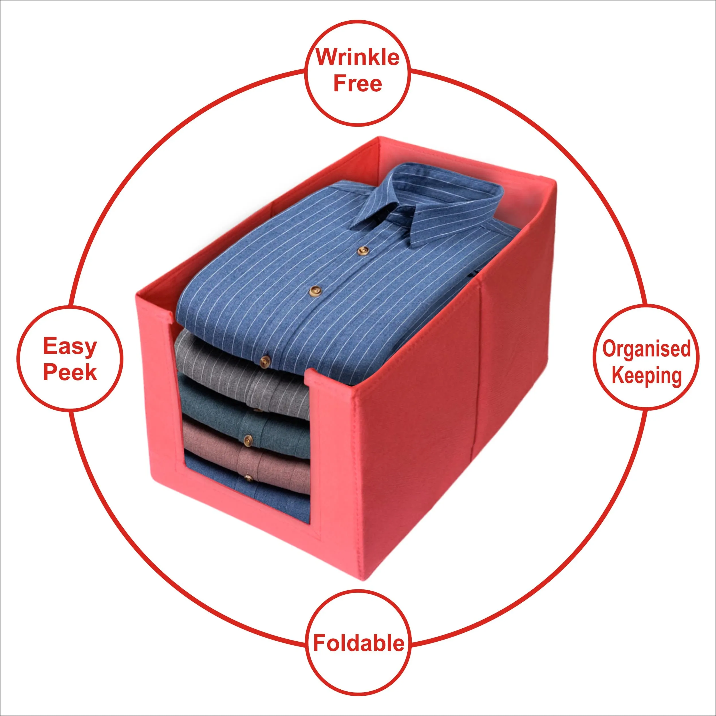 Kuber Industries 4 Piece Non Woven Shirt Stacker Wardrobe Organizer Set, Red-CTKTC31853