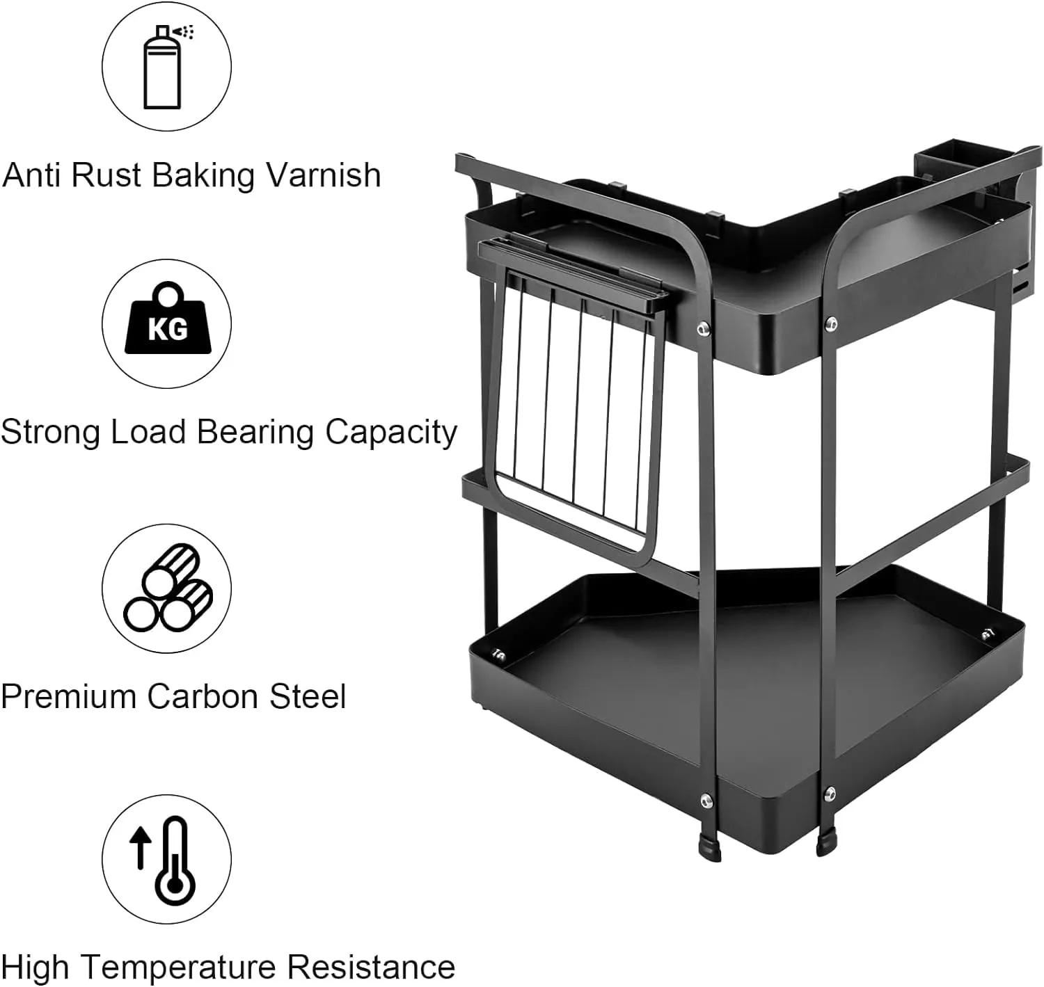 Kuber Industries Corner Kitchen Rack|Spice Rack,Chopsticks Rest, Knife Holder|4 Hooks Kitchen Storage Rack Pack of 4 (Black)