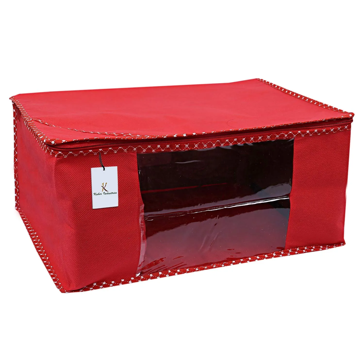 Kuber Industries Non Woven Saree Cover|Transparent Window & Zipper Closure|Regular Cloth Bag|Wardrobe Organiser Set|Pack of 5 (Red)-CTKTC6446