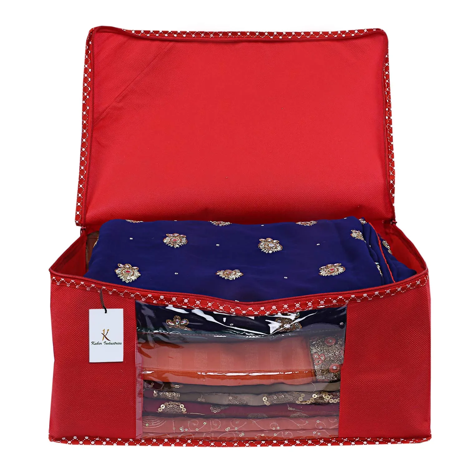 Kuber Industries Non Woven Saree Cover|Transparent Window & Zipper Closure|Regular Cloth Bag|Wardrobe Organiser Set|Pack of 5 (Red)-CTKTC6446