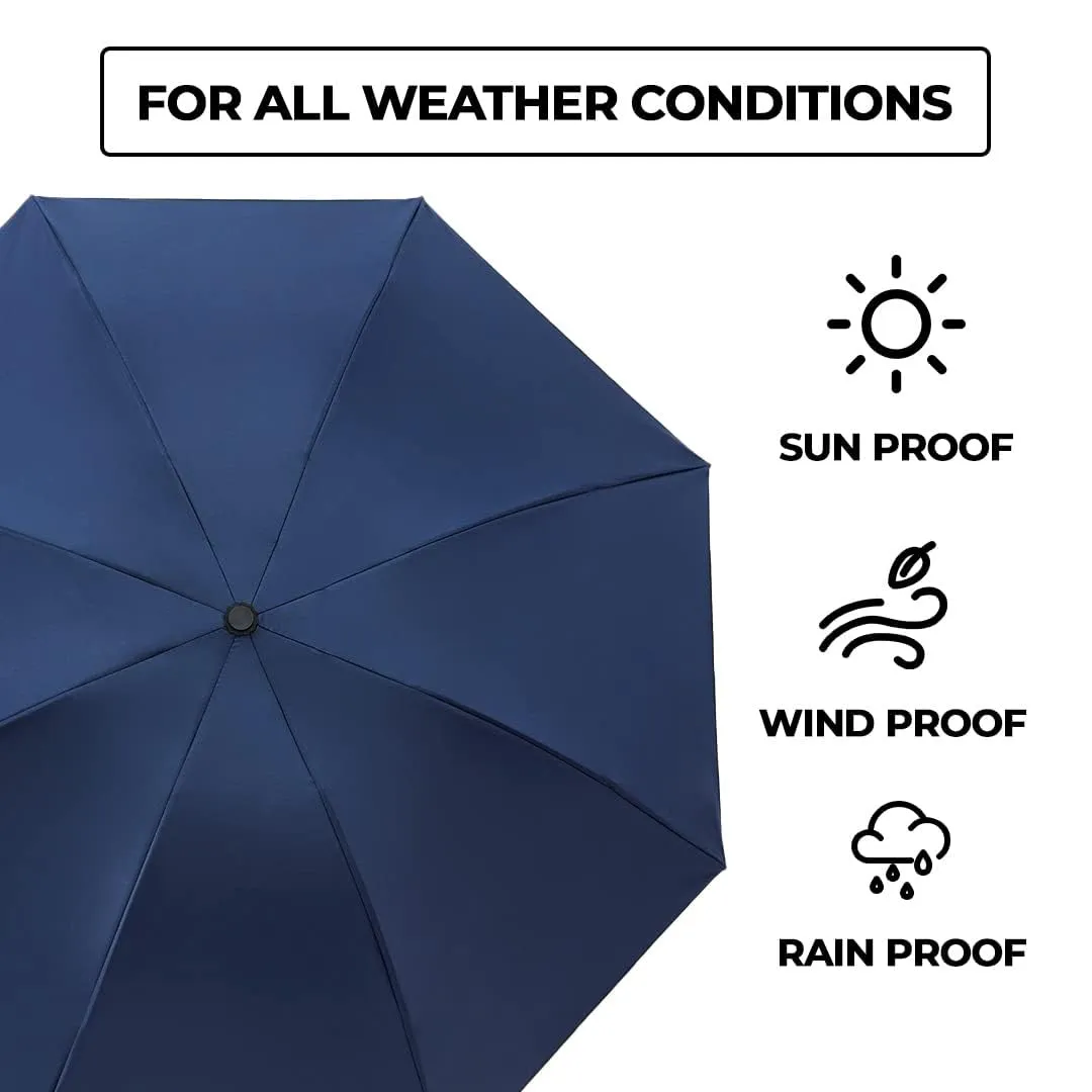 Kuber Industries Pack of 4 Umbrella for Men and Women | 3 Fold Auto Open Windproof Umbrellas for Rain | Compact Travel Umbrella For Women | Umbrella For Sun Protection | Blue