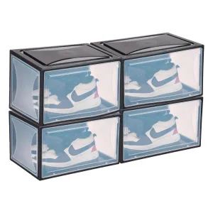 Kuber Industries Shoe Box for Storage|Multi-Purpose Plastic Shoe Rack|Installation Free Shoe Organizer|Pack of 4| Black