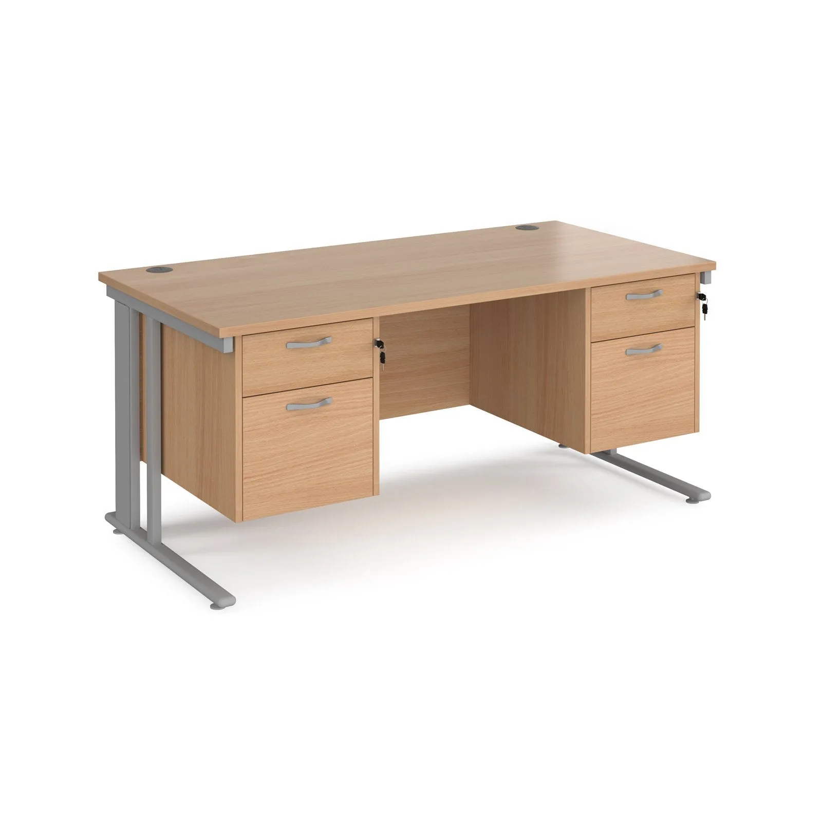 Maestro 25 cable managed 800mm deep desk with 2 x 2 drawer peds