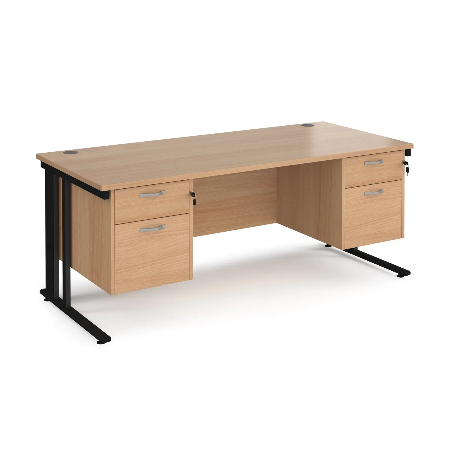 Maestro 25 cable managed 800mm deep desk with 2 x 2 drawer peds