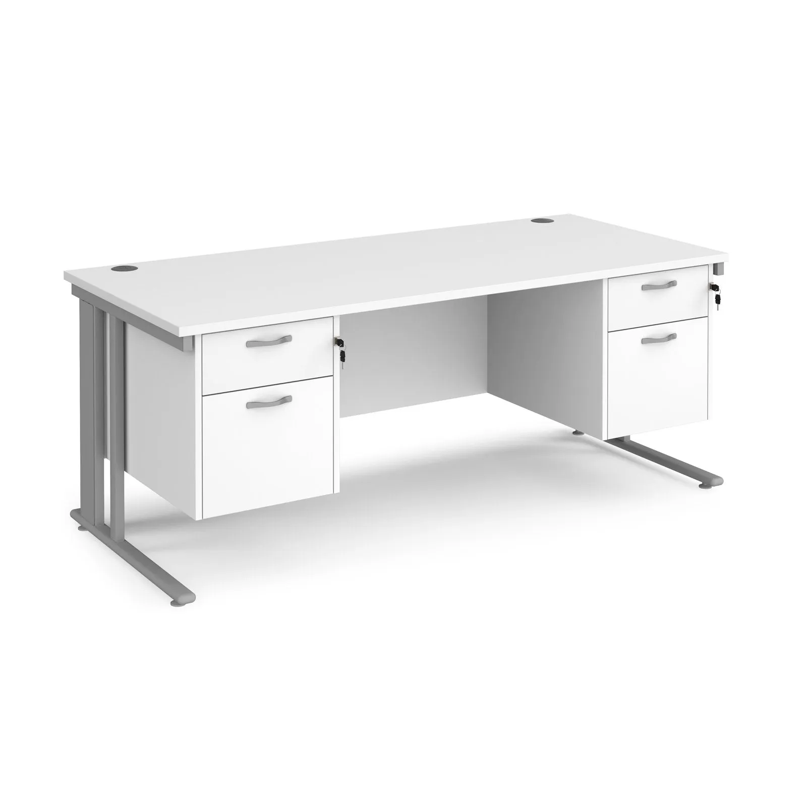 Maestro 25 cable managed 800mm deep desk with 2 x 2 drawer peds