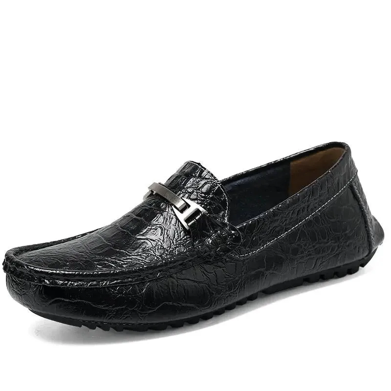 Men Casual Loafer Shoes Crocodile Grain Style Fashion Genuine Leather Brand New Designer Driving Moccasins Soft Shoes Men