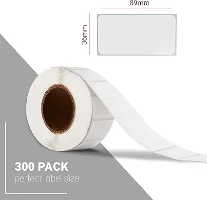 MERRIMEN Blank White Labels Stickers Roll - 89 x 36 mm | Self Adhesive Address Labels on a Roll, Plain Mailing Postage Stickers | Multipurpose for Labelling Envelopes, Parcels, Boxes & More