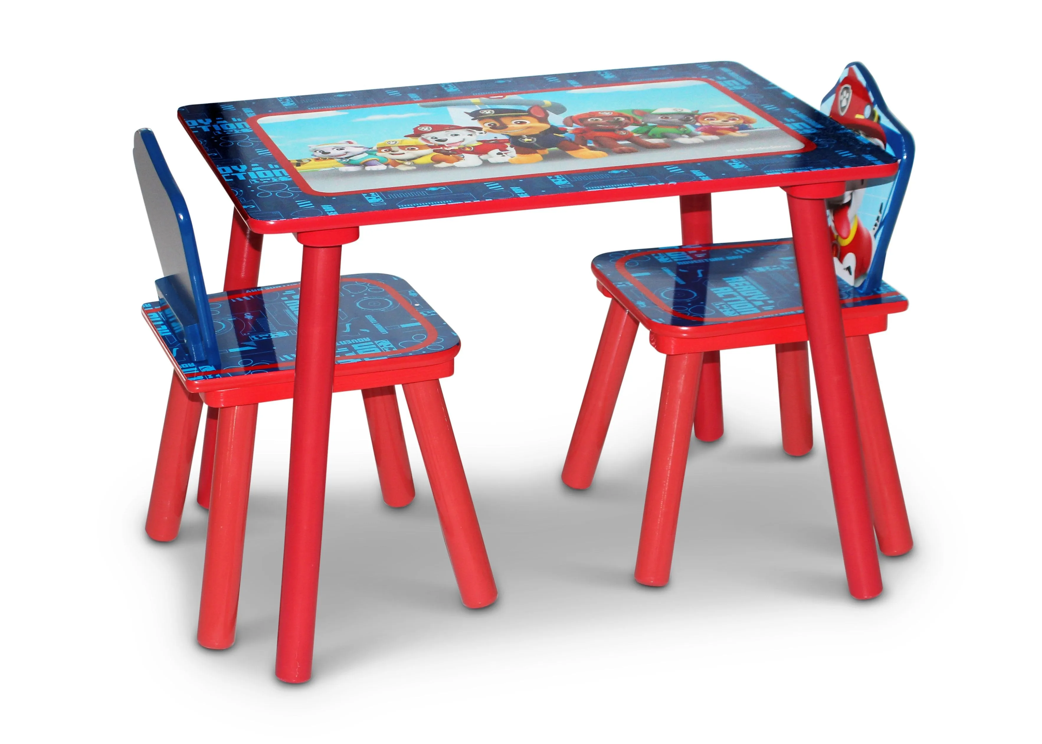 Nick Jr. PAW Patrol 4-Piece Playroom Solution  – Set Includes Table and 2 Chairs and 6-Bin Toy Organizer