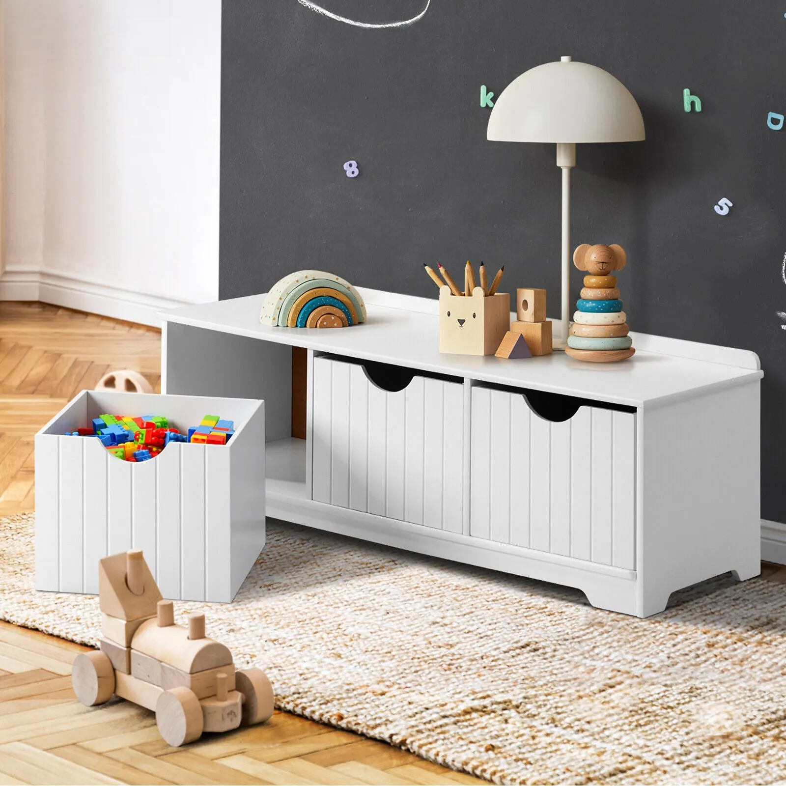 Oikiture Kids Toy Box Chest Storage Box Children Room Organiser Seating Bench