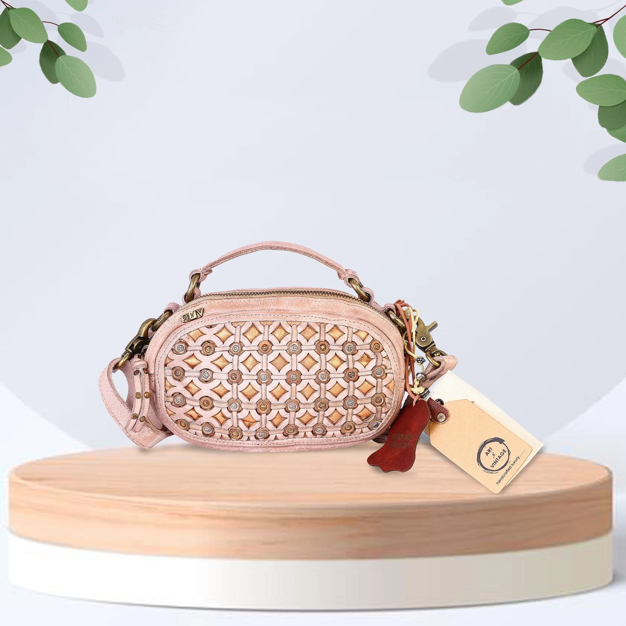 Pearl: Leather Studded Belt Bag And Crossbody