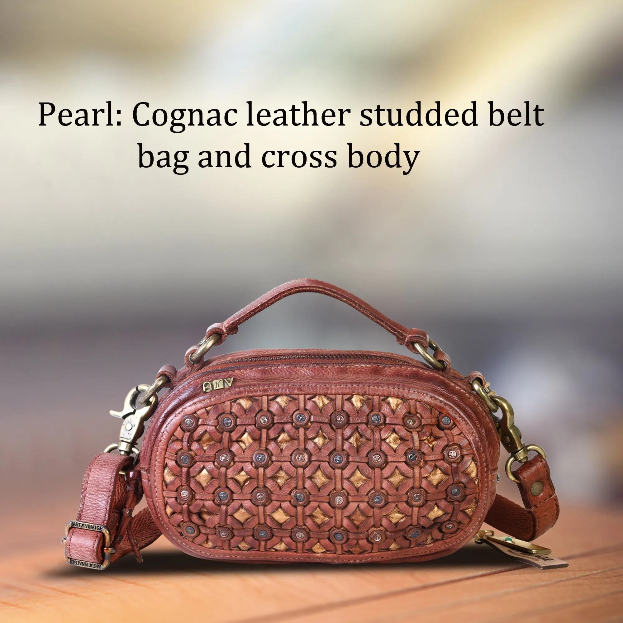 Pearl: Leather Studded Belt Bag And Crossbody