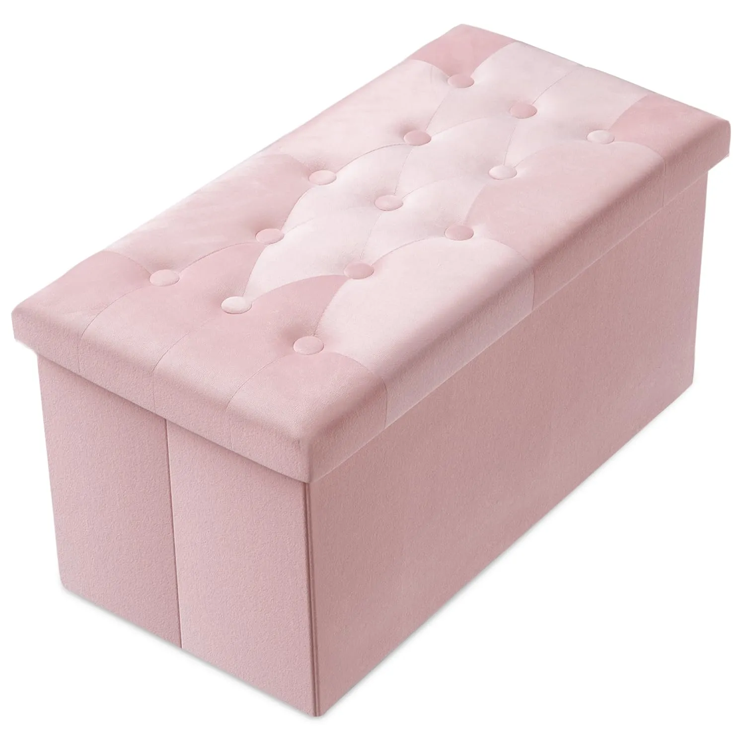 PRANDOM Extra Large Ottoman with Storage [1-Pack] Velvet Folding Small Square Foot Stool with Lid for Toy Living Room Bedroom Coffee Table Dorm Pink 30.5x15x15 inches