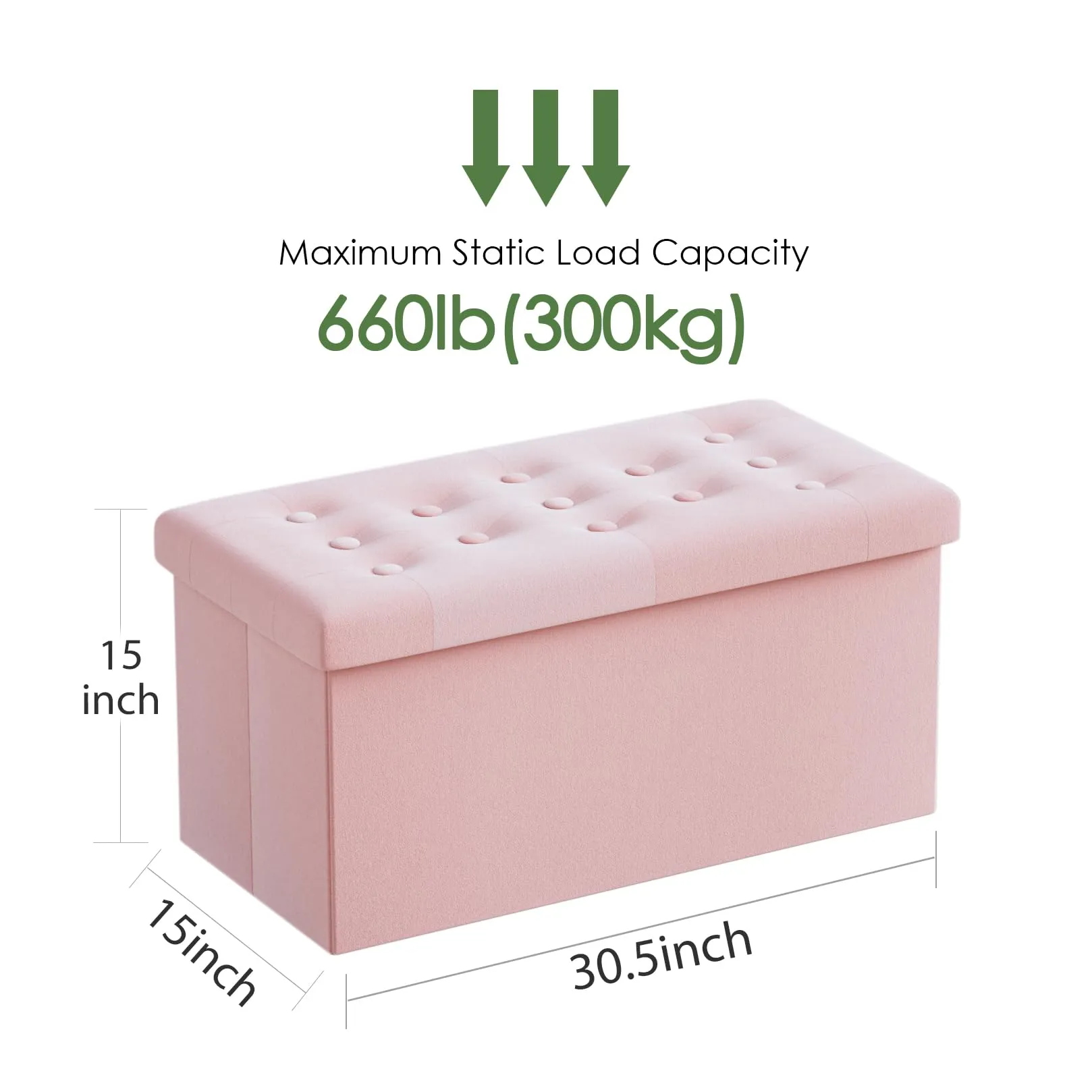 PRANDOM Extra Large Ottoman with Storage [1-Pack] Velvet Folding Small Square Foot Stool with Lid for Toy Living Room Bedroom Coffee Table Dorm Pink 30.5x15x15 inches