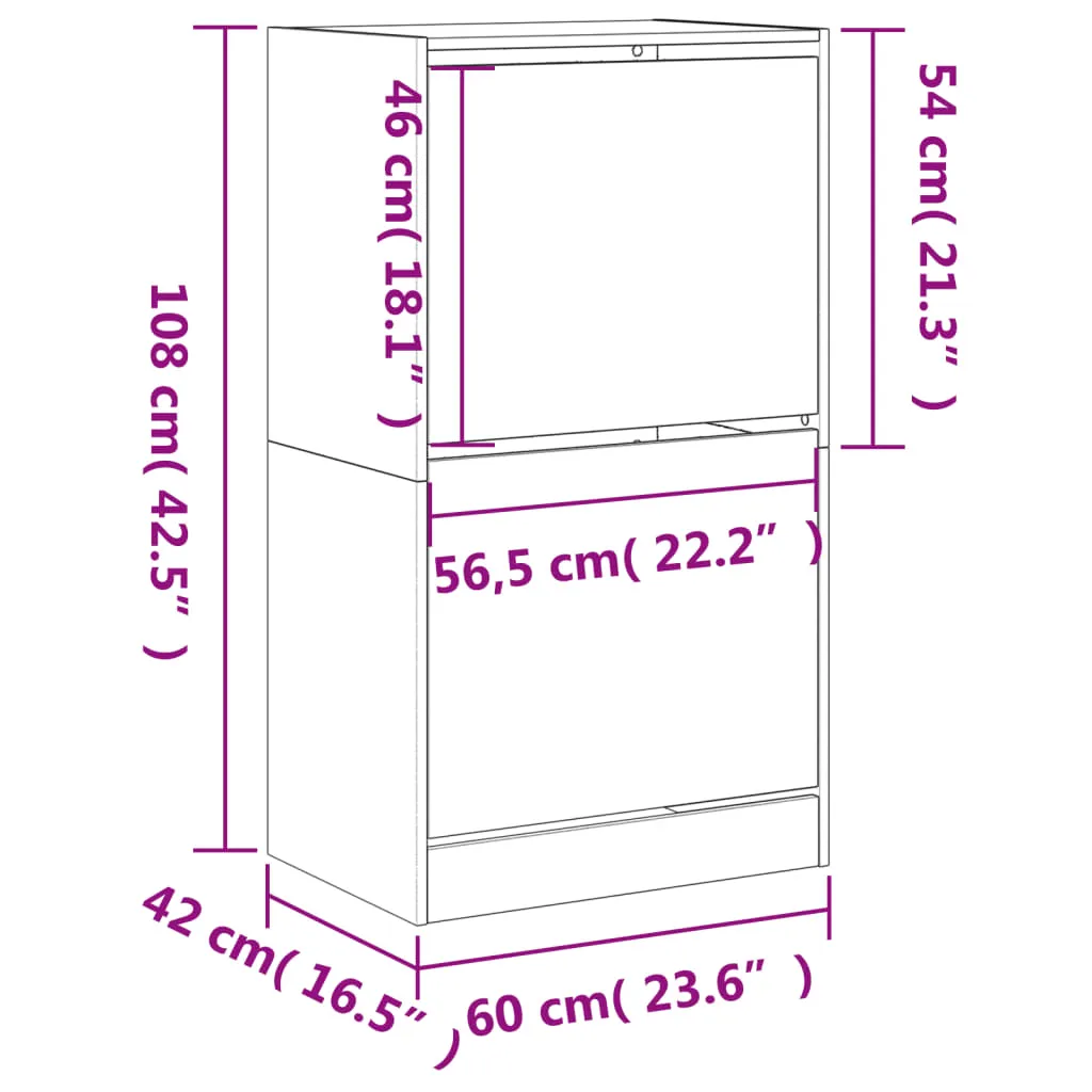 Shoe Cabinet with 2 Flip-Drawers Grey Sonoma 60x42x108 cm