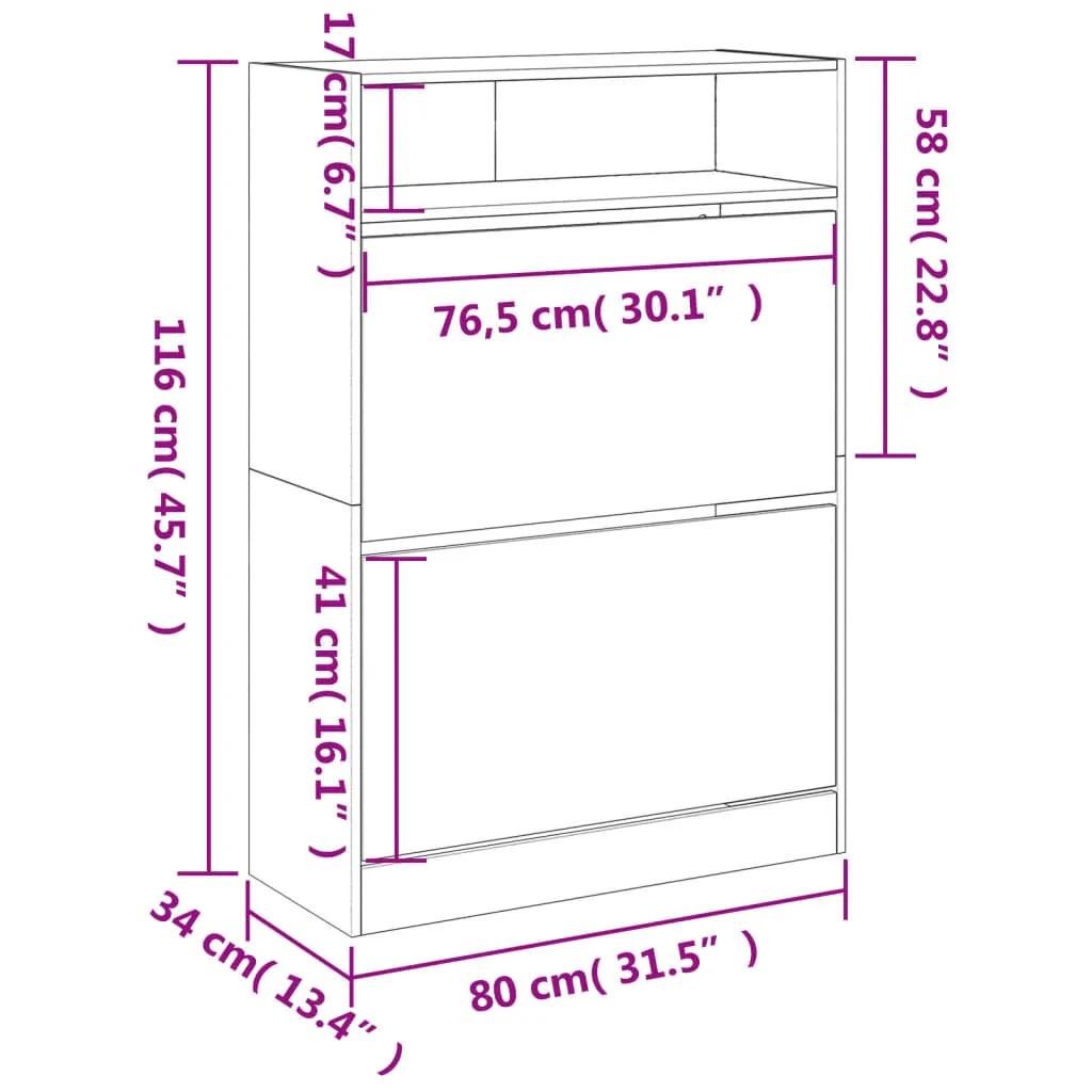 Shoe Cabinet with 2 Flip-Drawers Grey Sonoma 80x34x116 cm