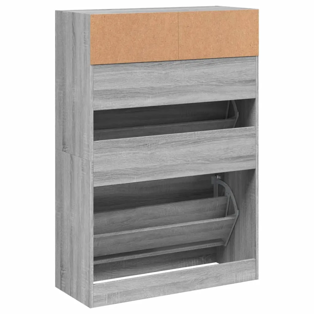 Shoe Cabinet with 2 Flip-Drawers Grey Sonoma 80x34x116 cm