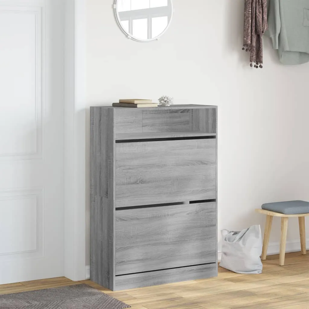 Shoe Cabinet with 2 Flip-Drawers Grey Sonoma 80x34x116 cm