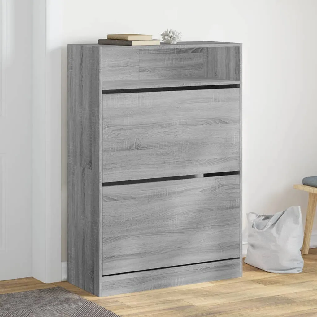 Shoe Cabinet with 2 Flip-Drawers Grey Sonoma 80x34x116 cm