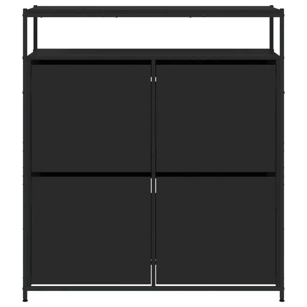 Shoe Cabinet with 4 Flip-Drawers Black 100x34x112 cm