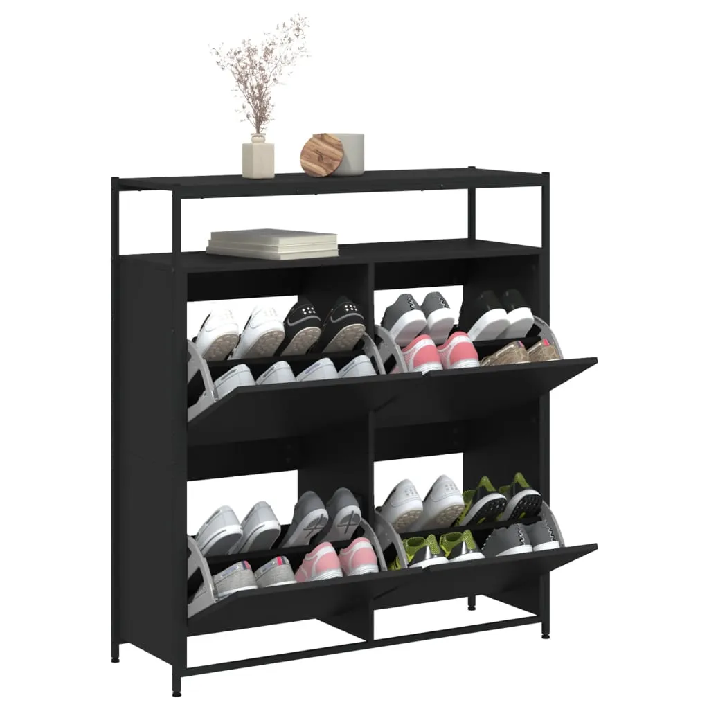 Shoe Cabinet with 4 Flip-Drawers Black 100x34x112 cm