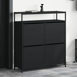 Shoe Cabinet with 4 Flip-Drawers Black 100x34x112 cm