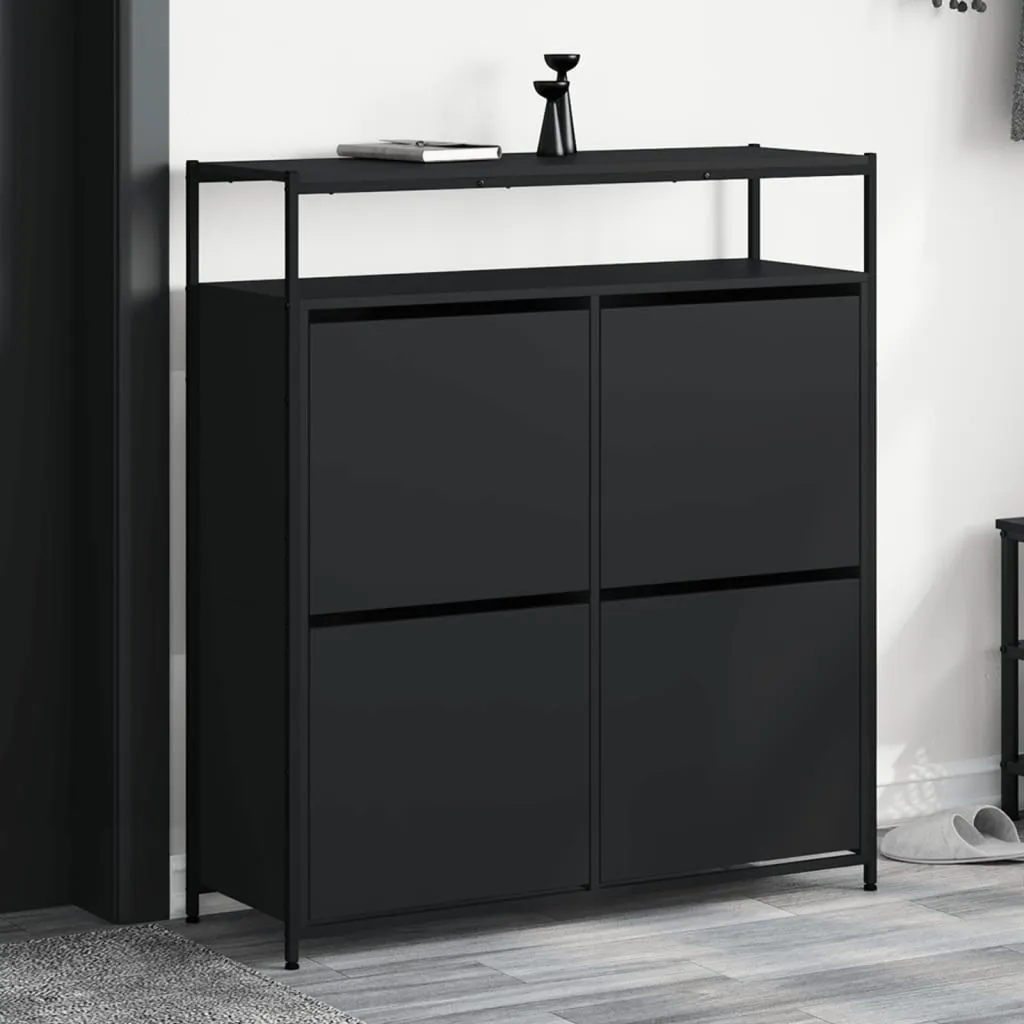 Shoe Cabinet with 4 Flip-Drawers Black 100x34x112 cm