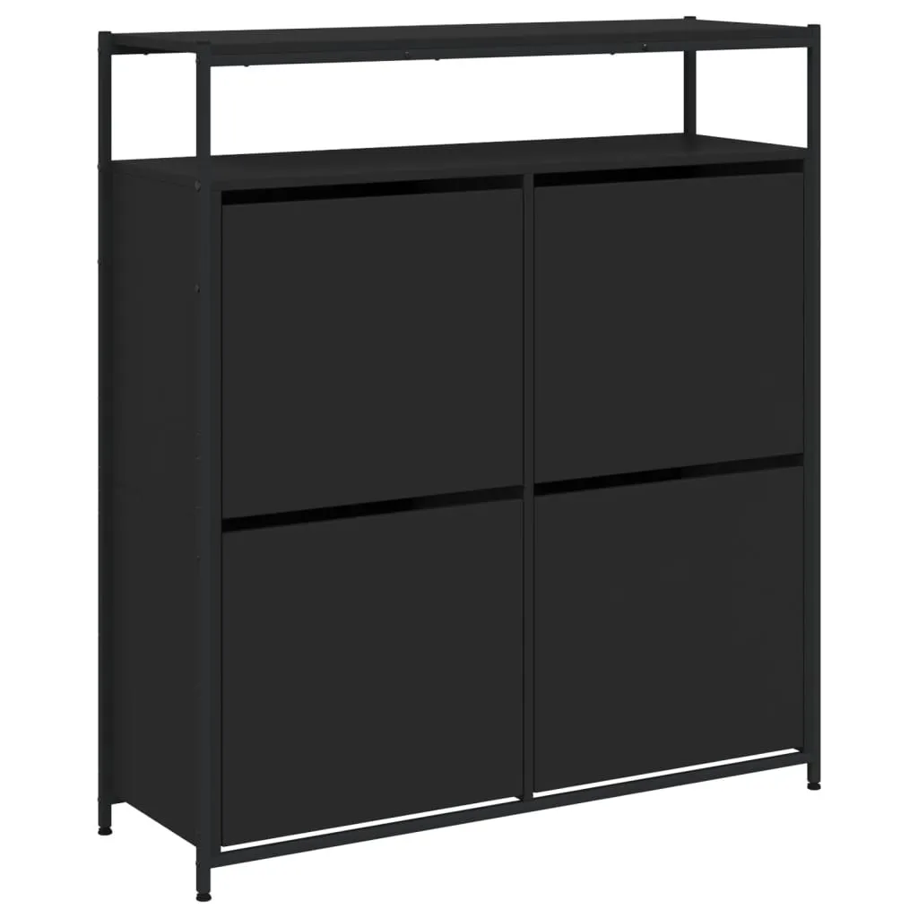 Shoe Cabinet with 4 Flip-Drawers Black 100x34x112 cm