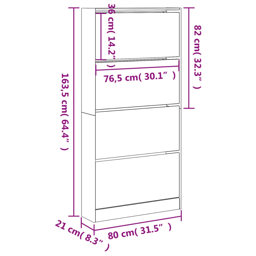 Shoe Cabinet with 4 Flip-Drawers Brown Oak 80x21x163.5 cm