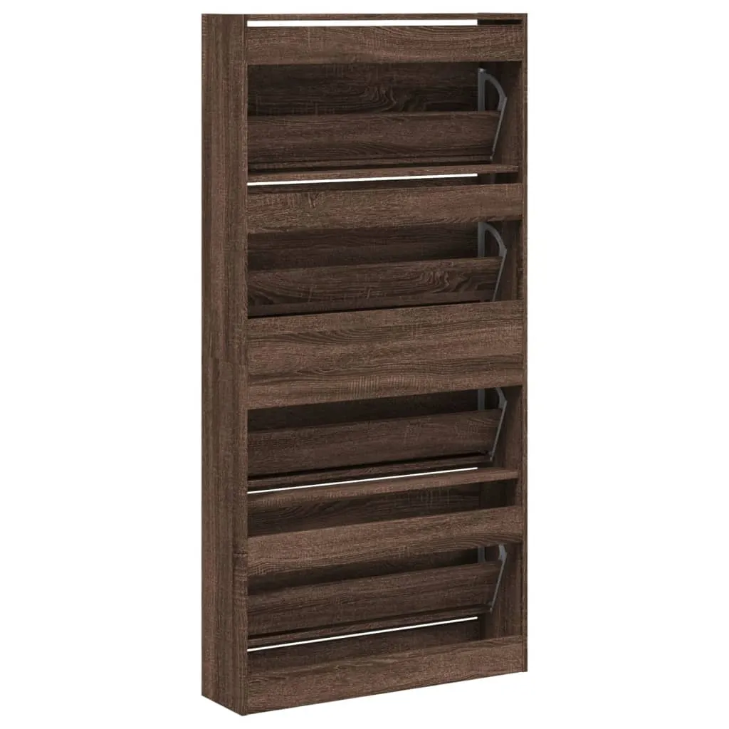 Shoe Cabinet with 4 Flip-Drawers Brown Oak 80x21x163.5 cm