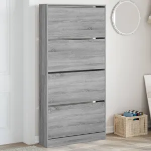 Shoe Cabinet with 4 Flip-Drawers Grey Sonoma 80x21x163.5 cm