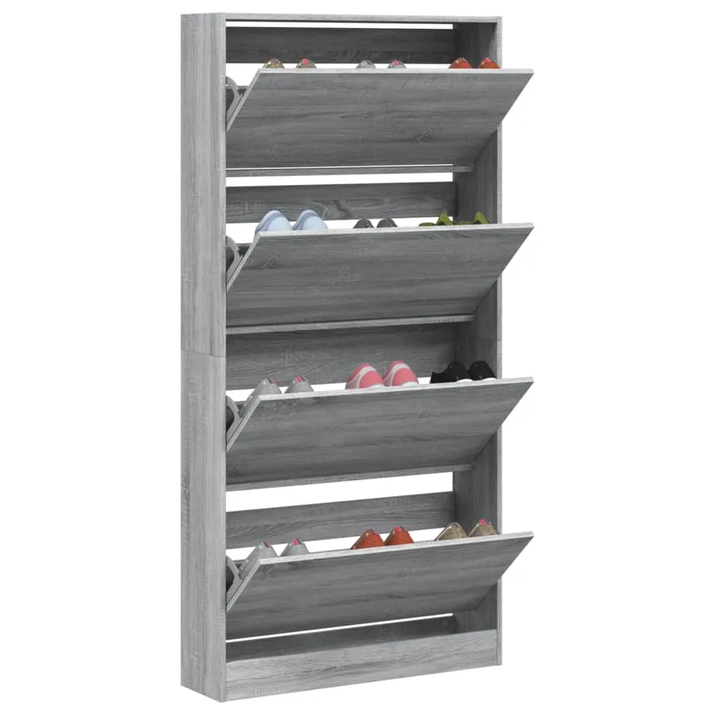 Shoe Cabinet with 4 Flip-Drawers Grey Sonoma 80x21x163.5 cm