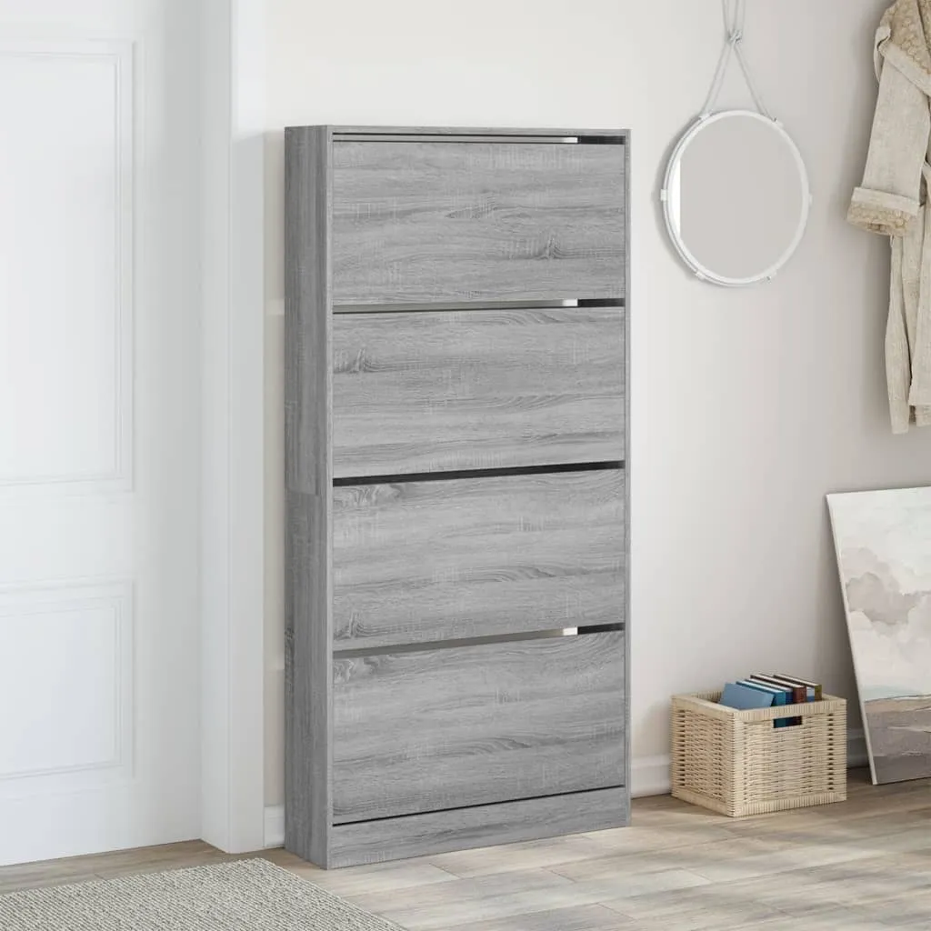 Shoe Cabinet with 4 Flip-Drawers Grey Sonoma 80x21x163.5 cm