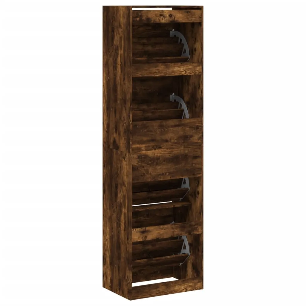 Shoe Cabinet with 4 Flip-Drawers Smoked Oak 60x42x204 cm