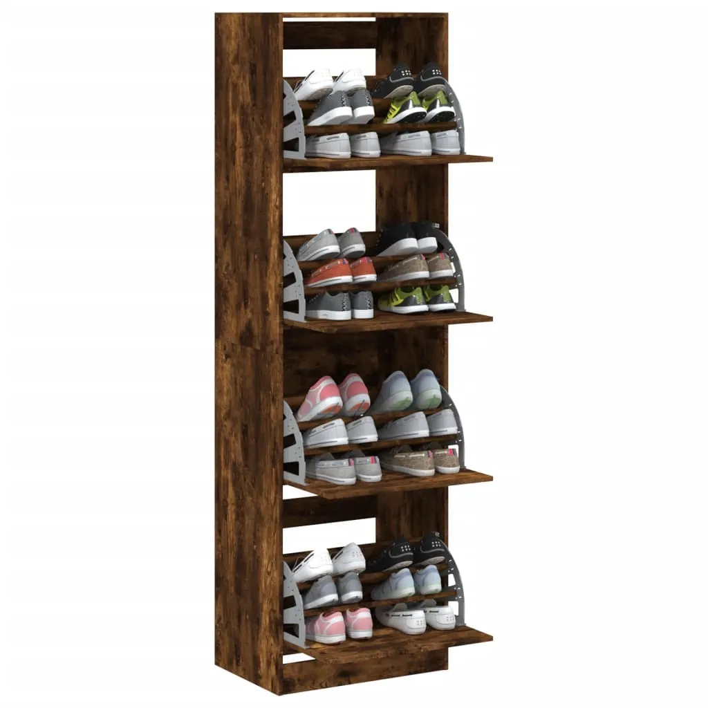 Shoe Cabinet with 4 Flip-Drawers Smoked Oak 60x42x204 cm