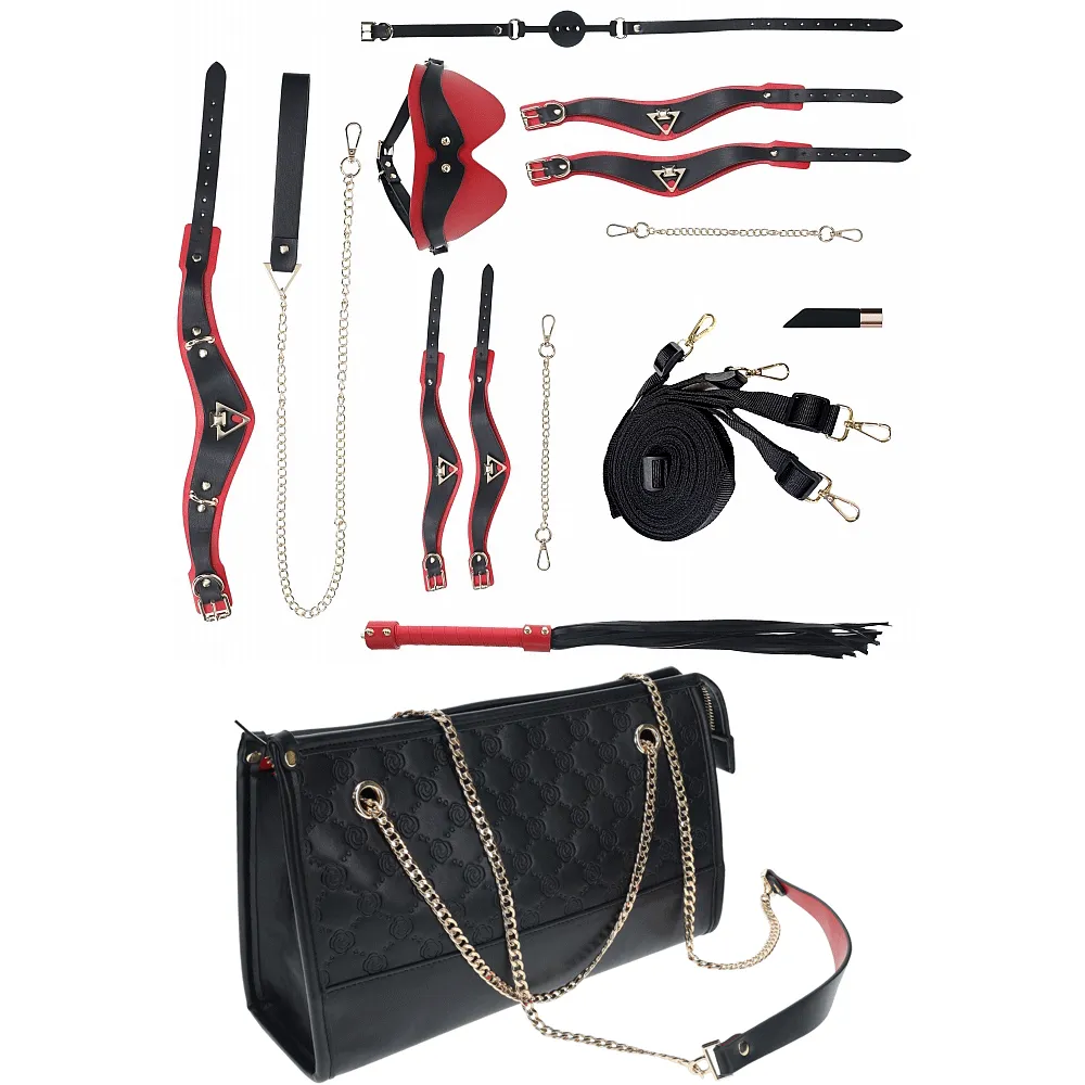 Shots Ouch! Milan Bondage Collection Kit With Bag - Black/Red