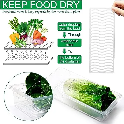 Skylike 6 Fridge Storage Boxes Fridge Organizer Food Storage Container with Removable Drain Plate and Lid Stackable Fruits, Vegetables, Fish Fresh Longer 1500 ML Container Boxes (Pack of 6,Plastic)