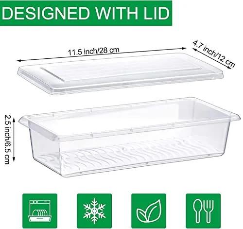 Skylike 6 Fridge Storage Boxes Fridge Organizer Food Storage Container with Removable Drain Plate and Lid Stackable Fruits, Vegetables, Fish Fresh Longer 1500 ML Container Boxes (Pack of 6,Plastic)