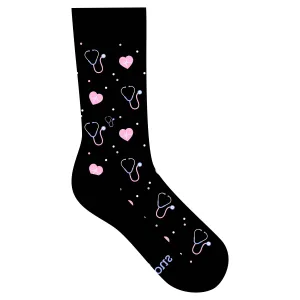 Socks that Fight Childhood Cancer (Black Stethoscopes) - Medium