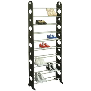 Stackable  30 Pair Metal and Plastic Shoe Rack, Black