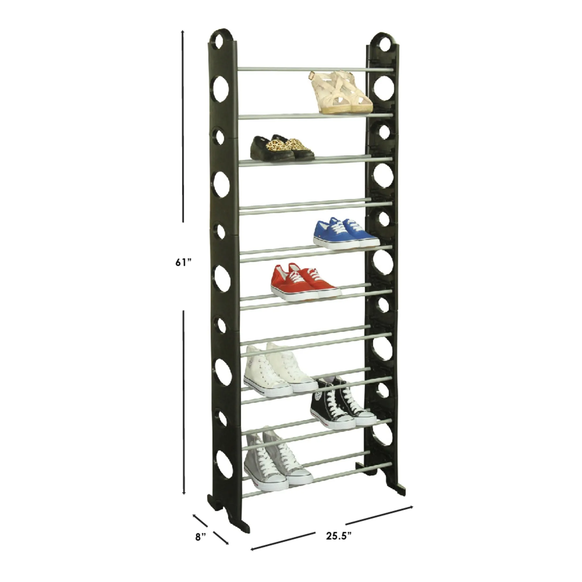 Stackable  30 Pair Metal and Plastic Shoe Rack, Black